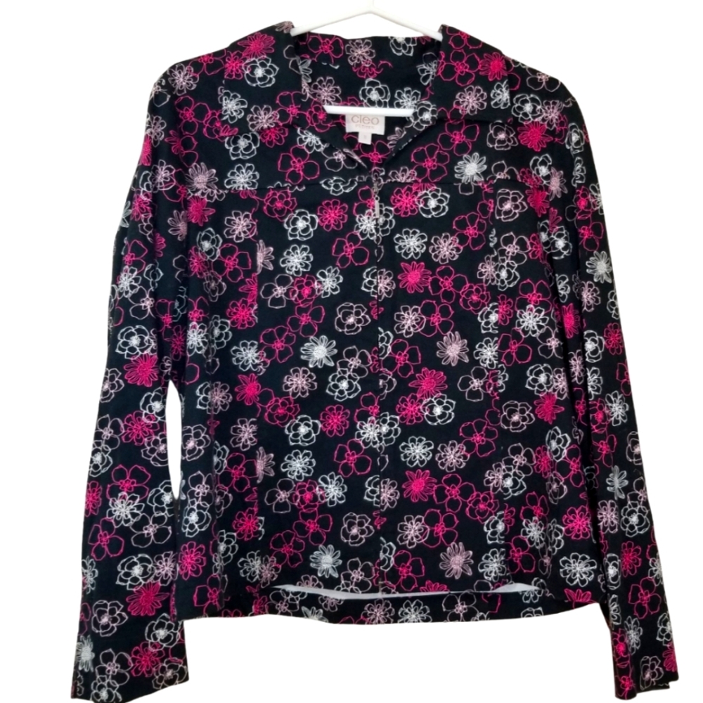 Cleo Petites Black Jacket with Pink and White Floral Pattern Size 10p